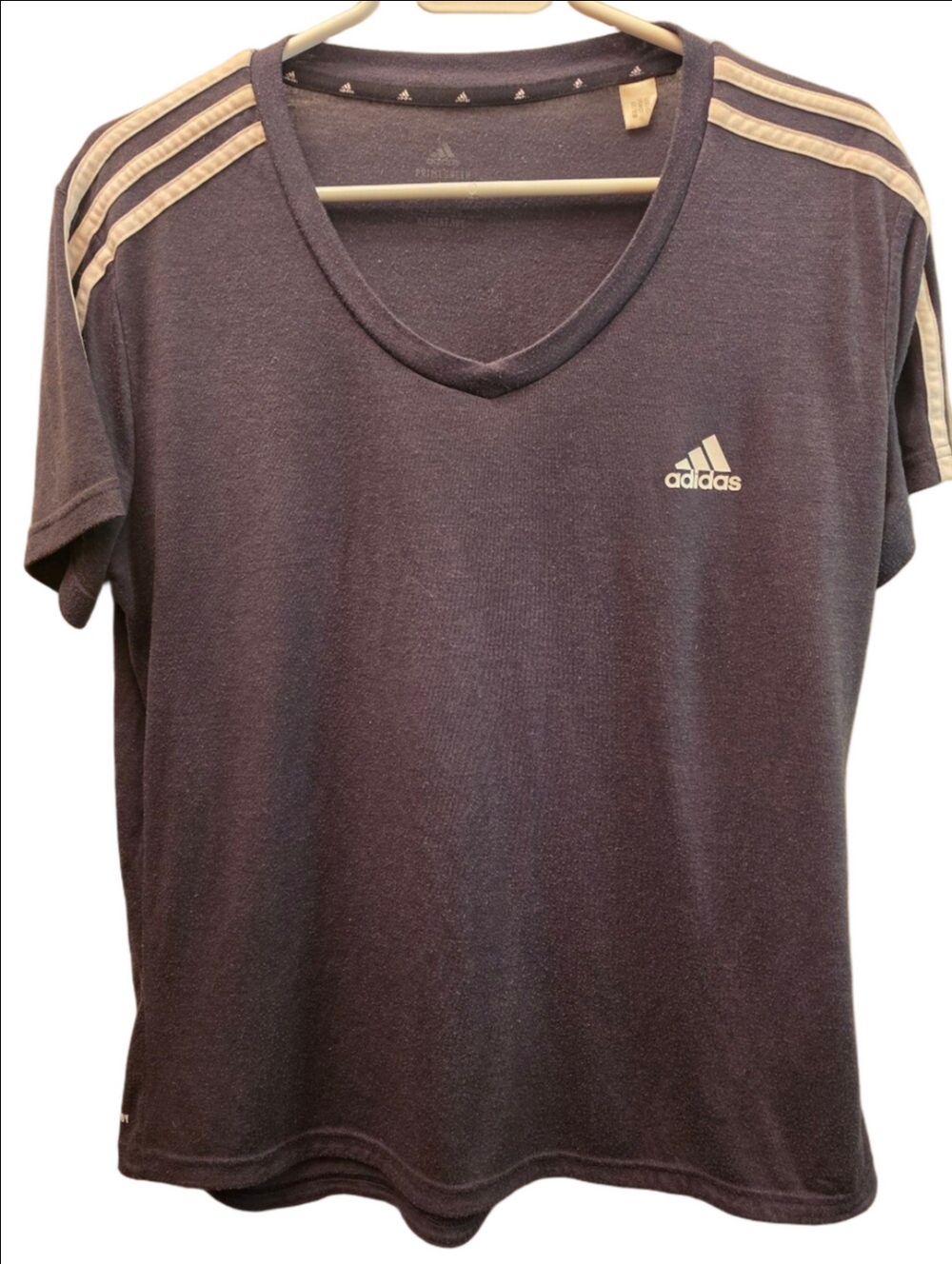 Adidas Aeroready Navy Heather V Neck 3 Stripe Athletic T Shirt
